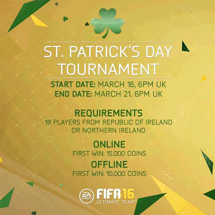 St. Patrick's Day Cards of FIFA 16 Ultimate Team