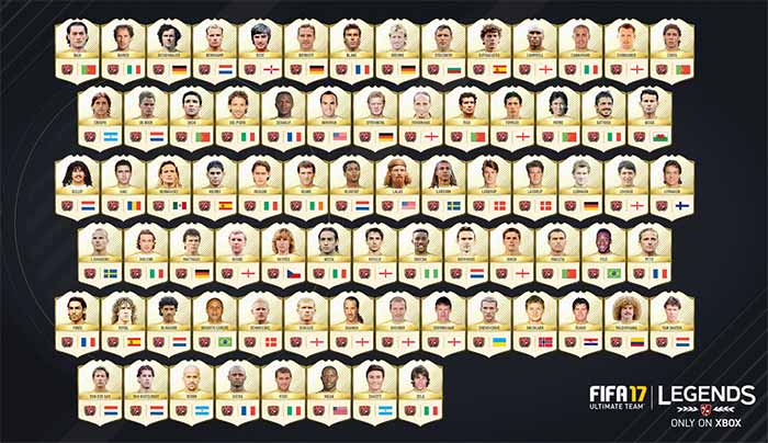 FIFA 17 Legends Ratings and Stats List for FIFA 17 Ultimate Team