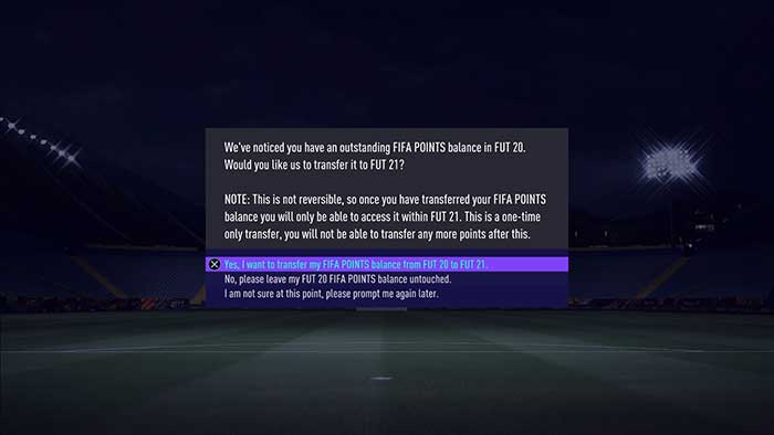 FIFA Points Transferred for FIFA 21