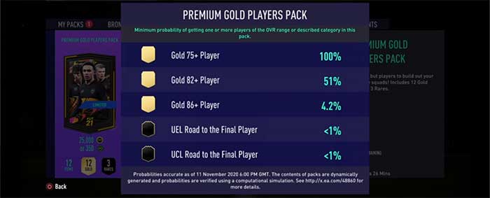 25k Premium Gold Players Pack Odds FIFA 21 Pack Odds Guide - Pack Probability in FUT