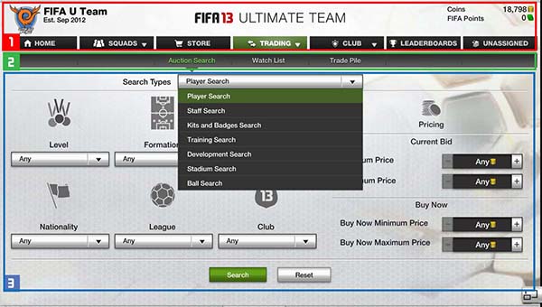 FUT 13 Web App - Search Menu