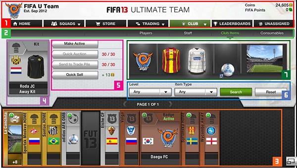 FUT 13 Web App - Club Items