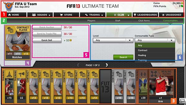 FUT 13 Web App - Consumables Cards