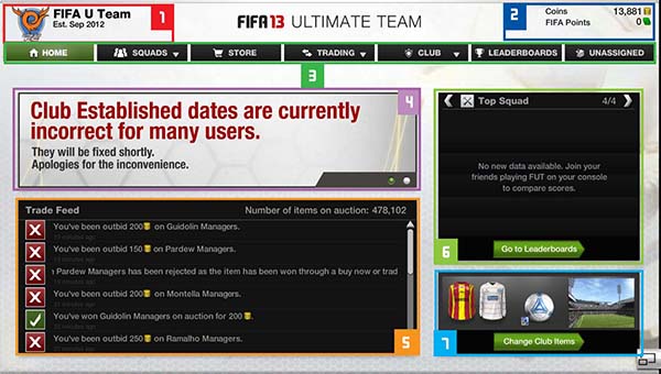 FUT 13 Web App - Main Menu