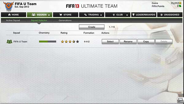 FUT 13 Web App - Team Selector