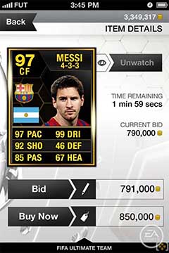 FUT 13 iPhone App - Watch list