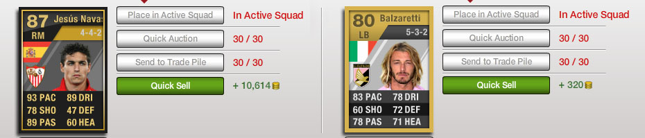 FIFA Ultimate Team Coins - Example of Discard Card