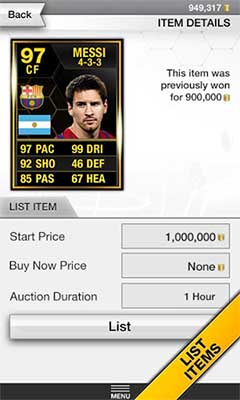 FUT 13 App for Android - Selling Items