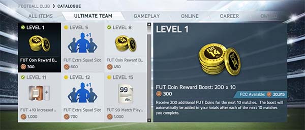 FUT 14 Coin Boosts are Available again in the EASFC Catalogue
