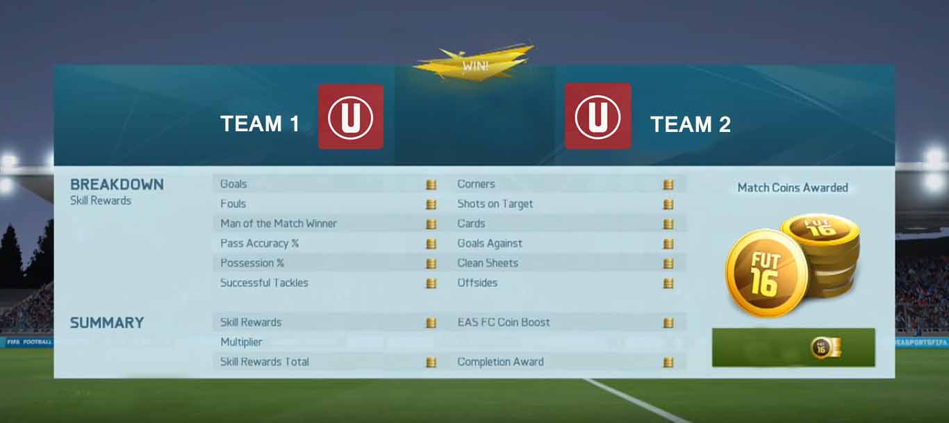 Prémios de Moedas de Jogo em FIFA 16 Ultimate Team