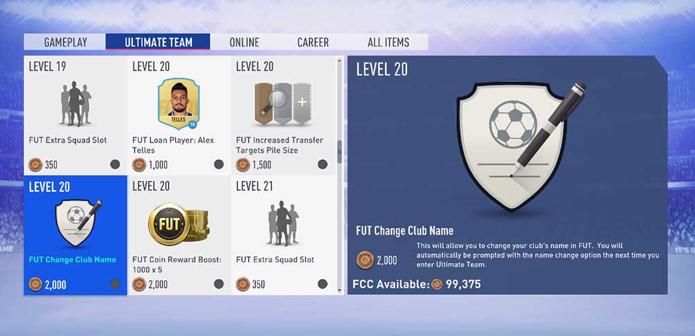 Itens do Catálogo EAS FC para FIFA 19 Ultimate Team