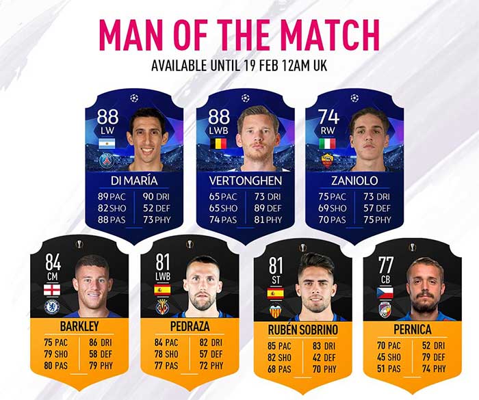 FIFA 19 Man of the Match Cards List