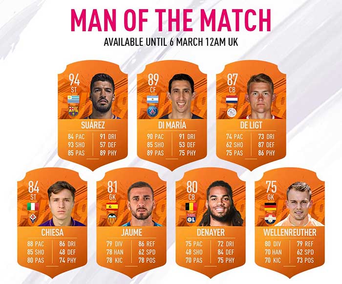 FIFA 19 Man of the Match Cards List