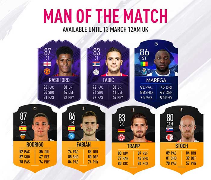 FIFA 19 Man of the Match Cards List