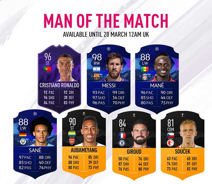 FIFA 19 Man of the Match Cards List